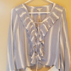 Blue and white striped crop shirt